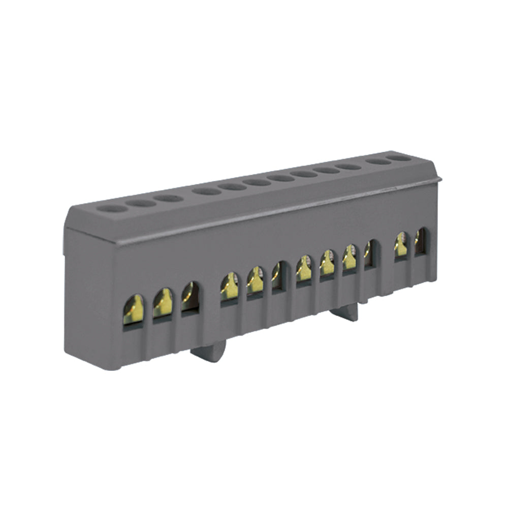 Barra asialda 70A riel DIN gris 12 polos, para riel DIN 35mm.