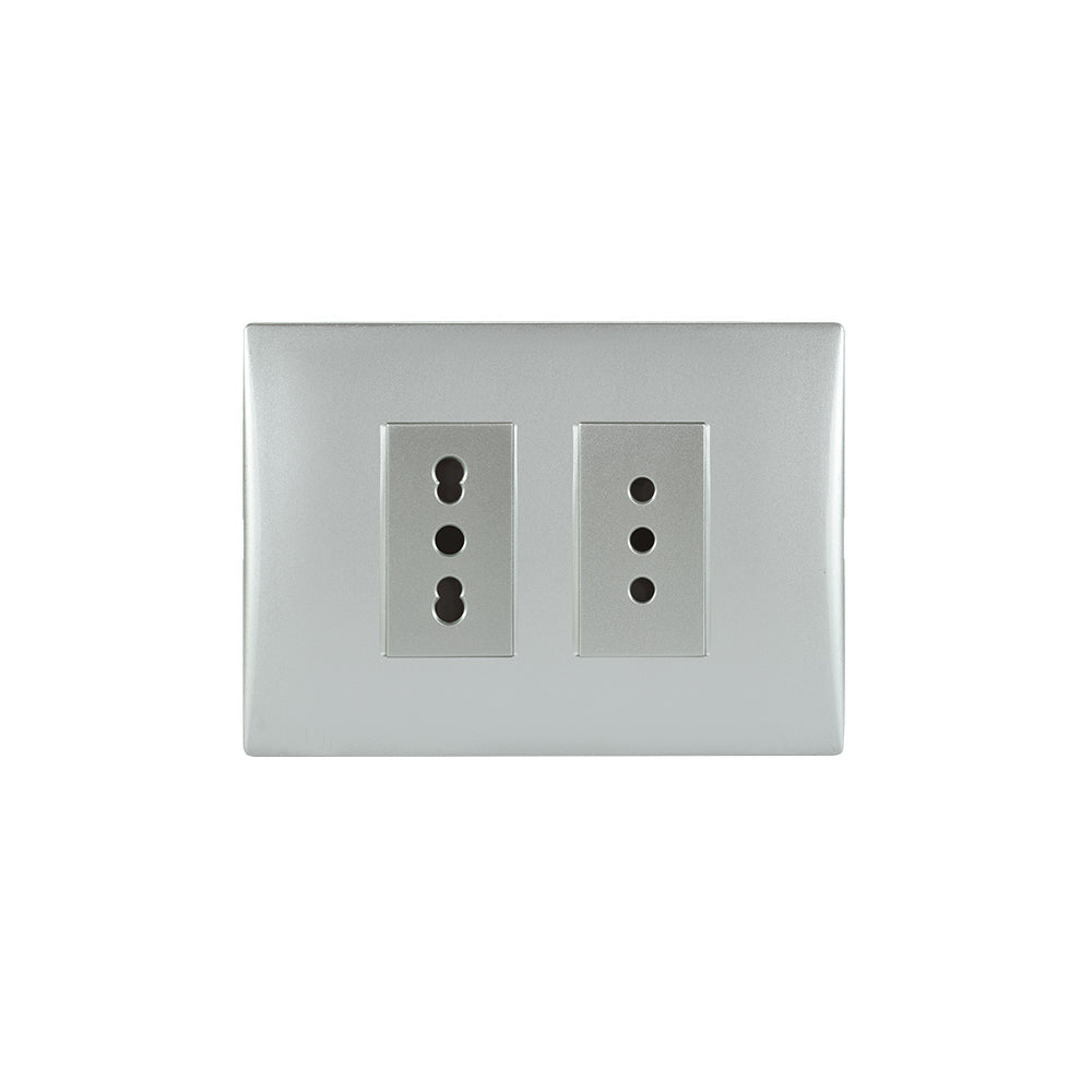 TOMA CORRIENTE DOBLE ANDES 10A MAS 10/16A 250V SILVER ARMADO