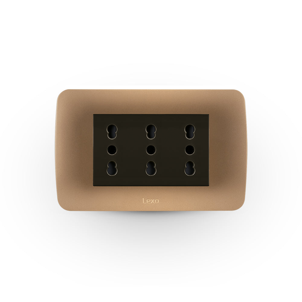 TOMA CORRIENTE TRIPLEX 10/16A 250V CAFÉ/TITANIO ARMADO