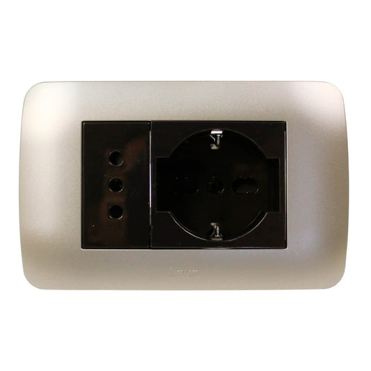 Toma corriente SCHUKO 10/16 más toma corriente 10A 250V café/titanio armado