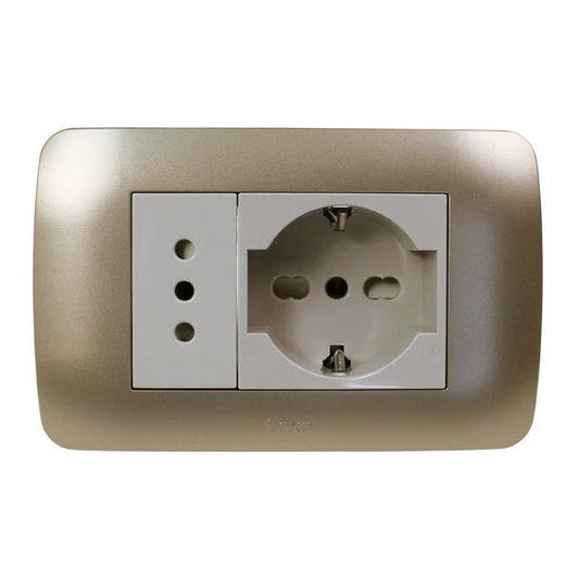 Toma corriente SCHUKO 10/16 más toma corriente 10A 250V beige/titanio armado