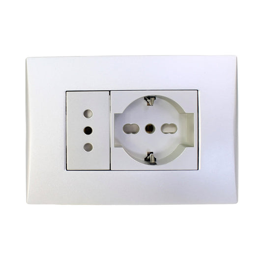 Toma corriente andes SCHUKO 10/16 más toma corriente 10A 250V SILVER armado