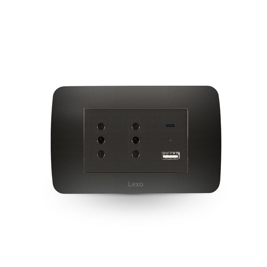 Toma de corriente DÚPLEX 10A más 2USB (Tipo A - Tipo C), 2.4A grafito armado