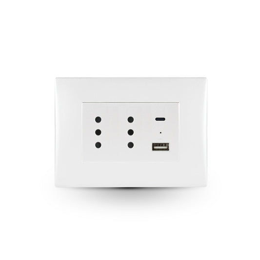 Toma corriente andes DÚPLEX 10A más 2USB (Tipo A - Tipo C), 2.4A WHITE armado