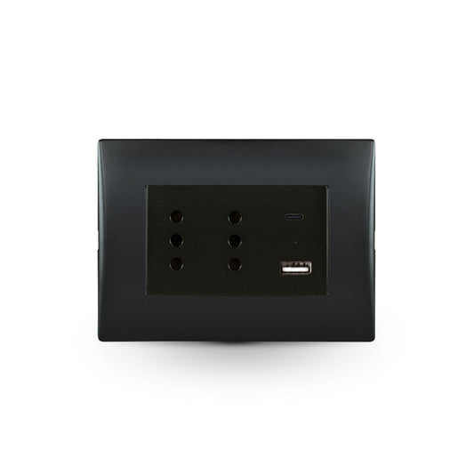 Toma corriente andes DÚPLEX 10A más 2USB (Tipo A - Tipo C), 2.4A BLACK armado