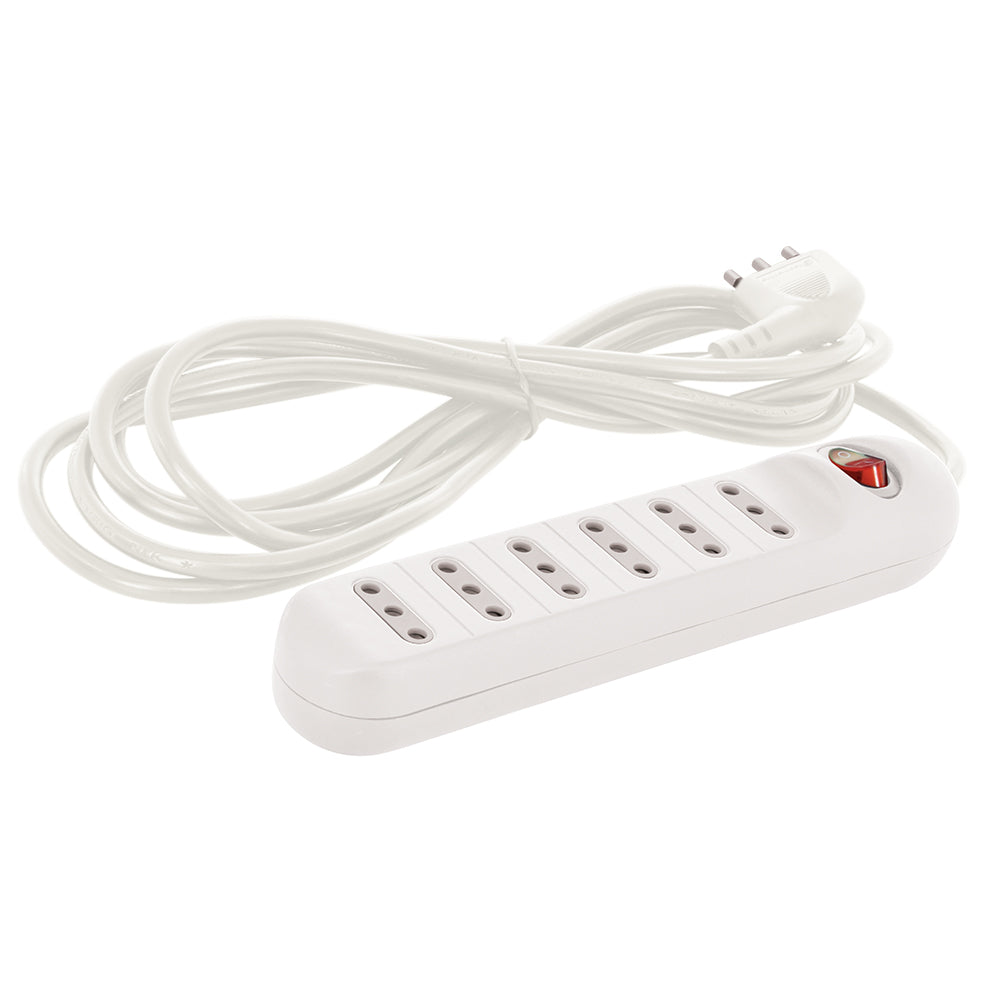 ALARGADOR 6 TOMAS 2P+T 5 METROS 3X0.75MM2 CON INTERRUPTOR BLANCO